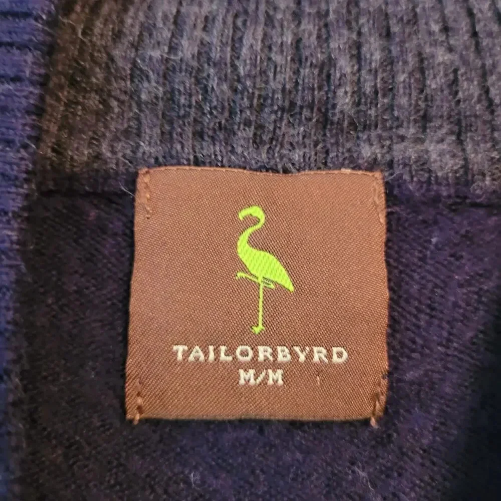 Tailor Byrd Men Wool Pullover Sweater M Black Quarter Zip Long Sleeves Mock Neck